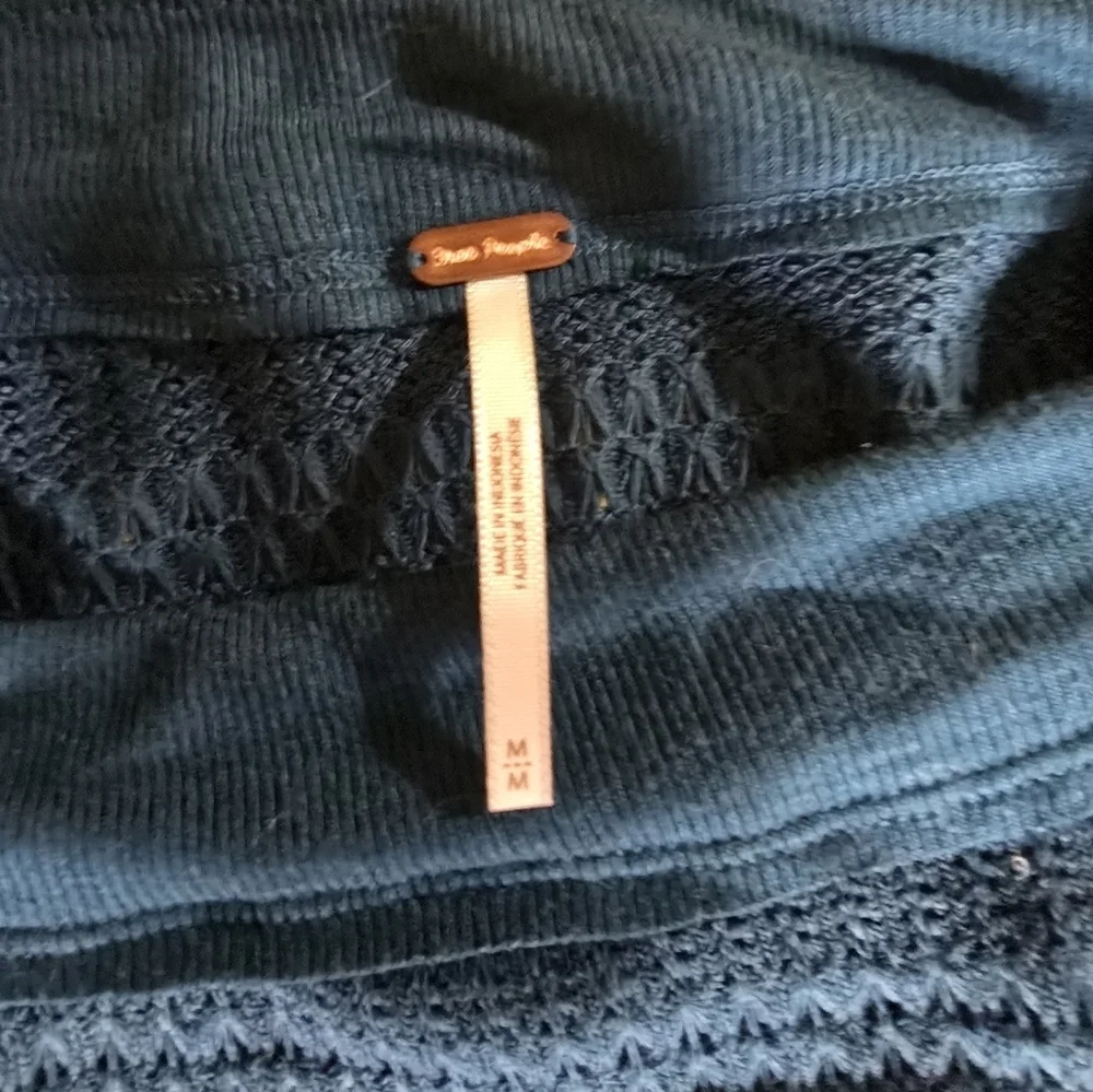 Free People Cold Shoulder Hacci Knit Top Teal Treasure